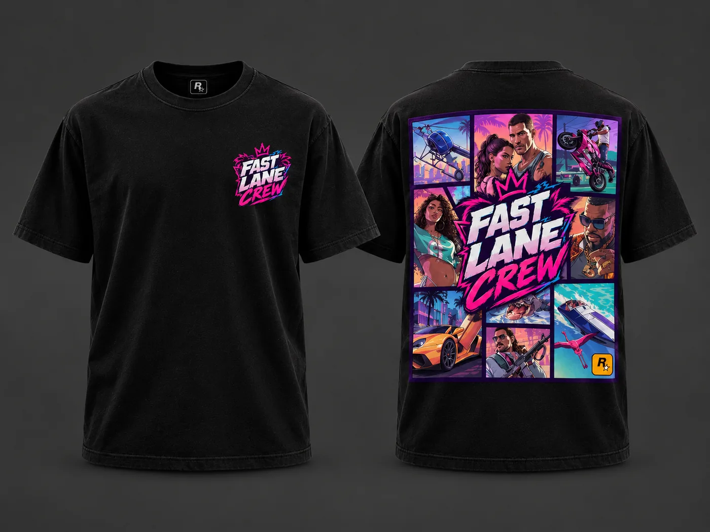 Camiseta Crew Collage Preta Frente e costas